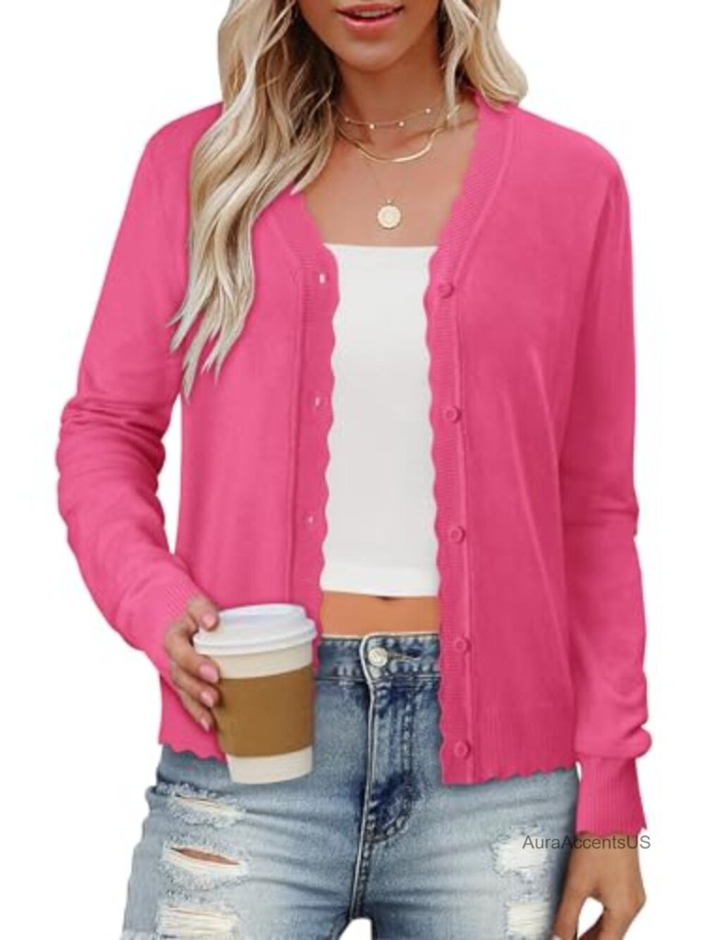 Lightweight V-Neck Cardigan Sweater for Women, Ribbed Knit, Button Front, Soft